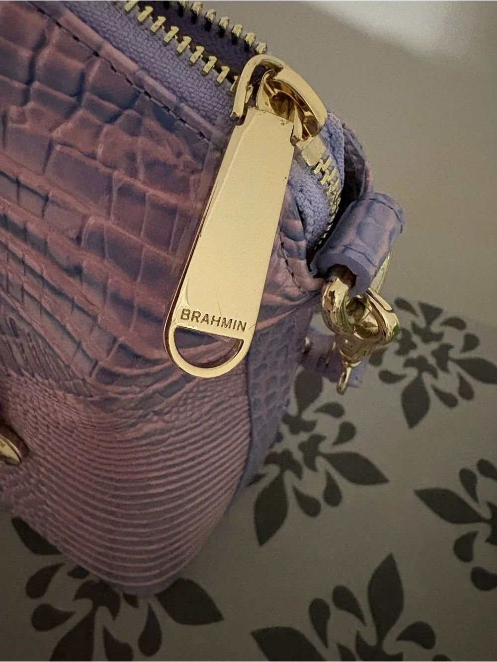Brahmin Iridescent Lavender Croc-Embossed Satchel